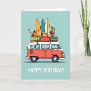 Cartão de Aniversário de Van Retro
