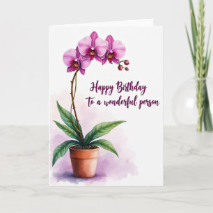 Cartão de Aniversário de Vaso de Orquídea