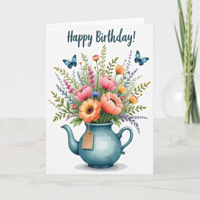 Cartão de Aniversário de Vaso Vibrante (Frente)