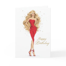 Cartão de Aniversário de Vestido Vermelho Ousado e