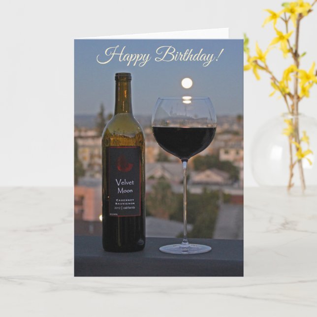 Cartão de aniversário de vinho e lua maravilhoso! (Flor Amarela)