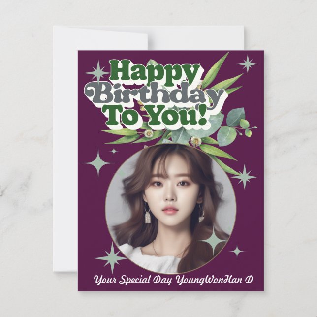 Cartão de aniversário de vinho fotográfico minimal (Frente)