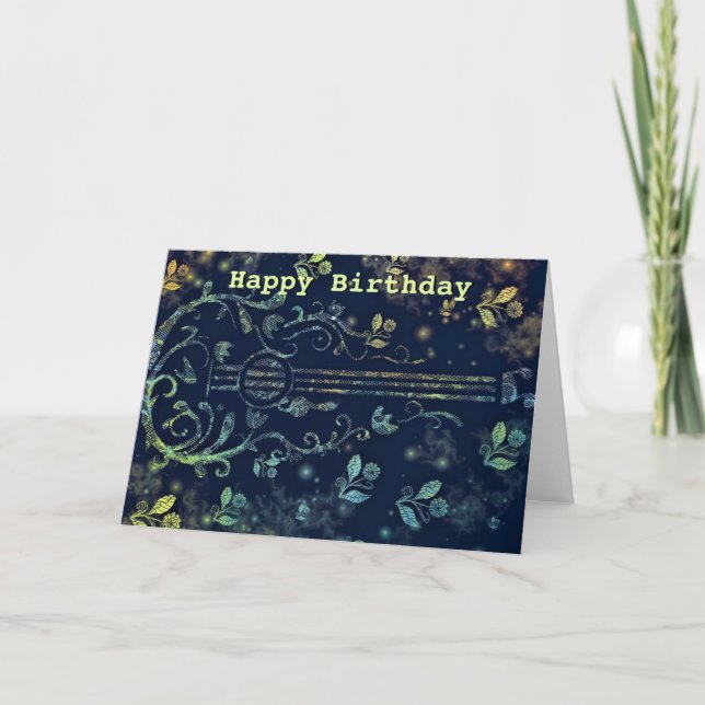Cartão de Aniversário de Violão Flor (Frente)