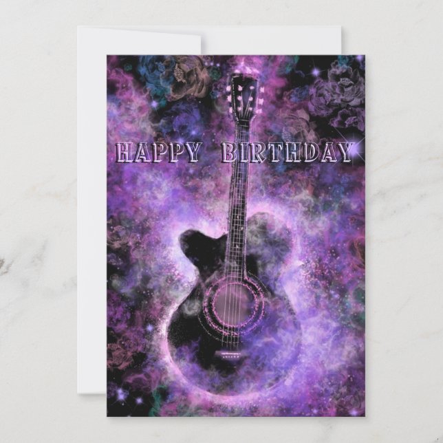 Cartão de Aniversário de Violão Musical (Frente)