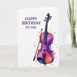 Cartão de Aniversário de Violino em Aquarela