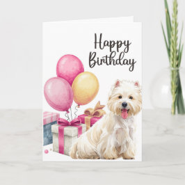 Cartão de Aniversário de Westie com Bolo | Cartão