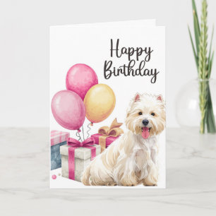 Cartão de Aniversário de Westie com Bolo Cartão