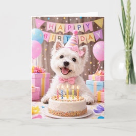 Cartão de Aniversário de Westie com Bolo | Cartão