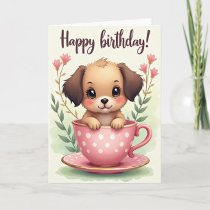 Cartão de aniversário de xícara de chá Sweet Puppy