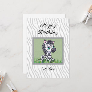Cartão de aniversário de Zebra bebê para criança