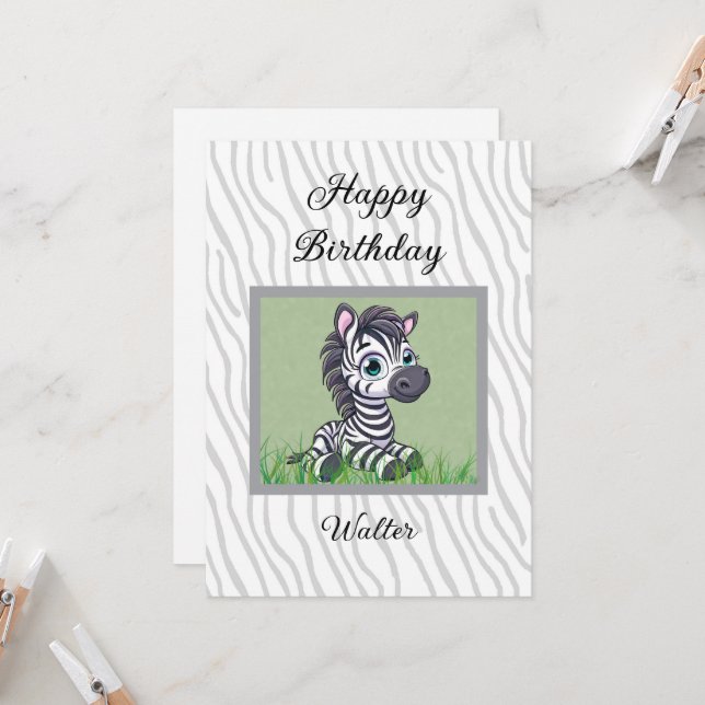 Cartão de aniversário de Zebra bebê para criança (Frente/Verso In Situ)
