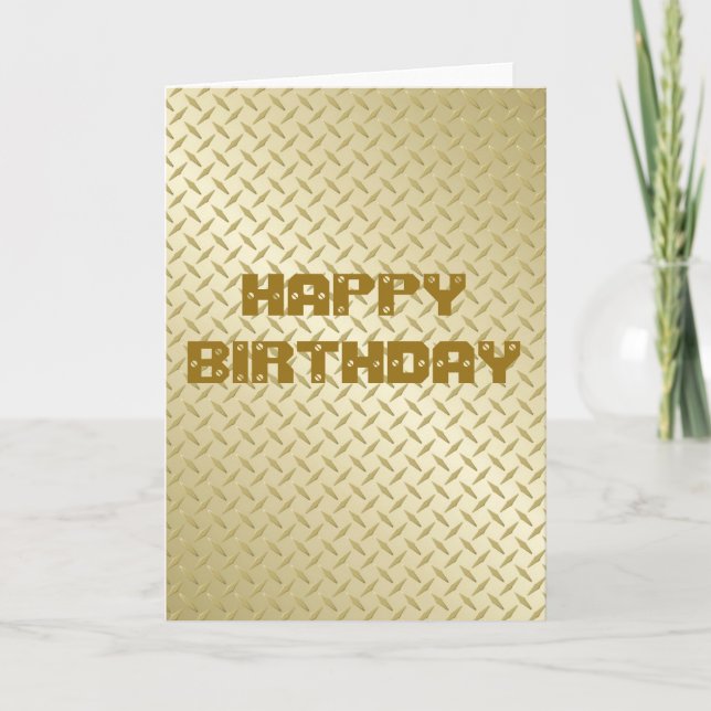 Cartão de Aniversário Diamondplate Dourado (Frente)