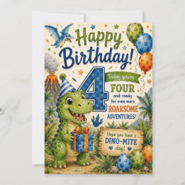 Cartão de Aniversário Dino-Mite 4 anos