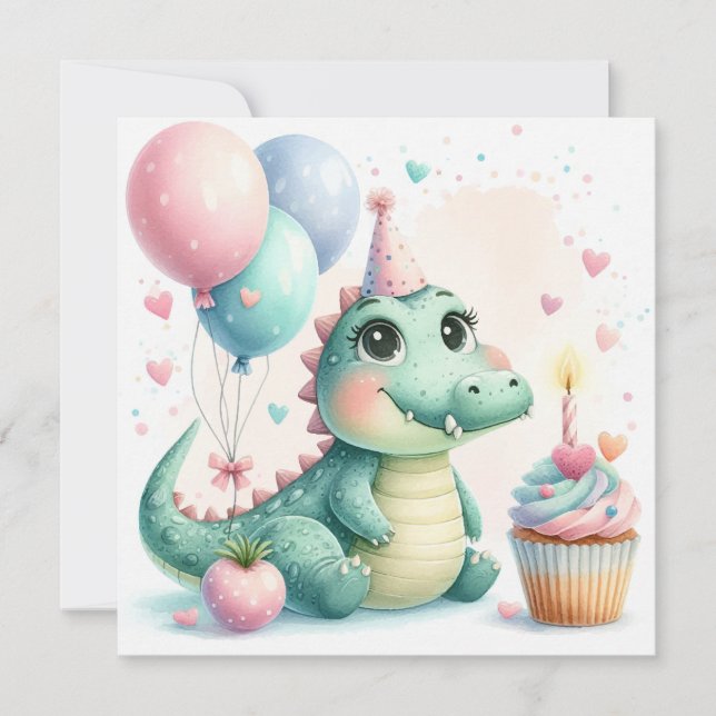 Cartão de aniversário Dinozaur (Frente)