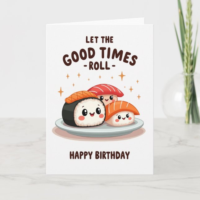 Cartão de aniversário divertido com comida fofa (Frente)