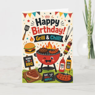 Cartão de Aniversário Divertido de Churrasco e Rel