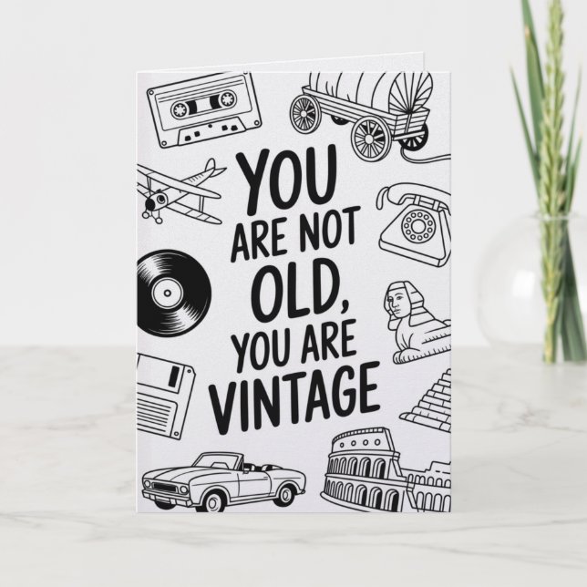 Cartão de Aniversário Divertido Vintage Retrô com  (Frente)