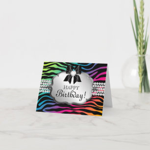 Cartão de aniversário divertido Zebra Rainbow Jewe