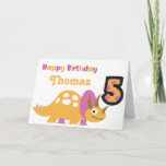 Cartão de Aniversário do 5 de Dinossauro Amarelo-B<br><div class="desc">Um cartão de aniversário brilhante e giro de 5 de dinossauro amarelo/rosa! Você pode personalizar o design para adicionar o nome do aniversariante/garota!</div>