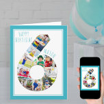 Cartão de Aniversário do 6 de Foto Número 6<br><div class="desc">Cartão com fotos de aniversário único e personalizado para um garotinho. O modelo de foto está configurado para que você adicione suas fotos favoritas a esta colagem de fotos número 6 e um dentro de fotos especial extra. Você também pode adicionar seu nome à frente e personalizar o dentro de...</div>