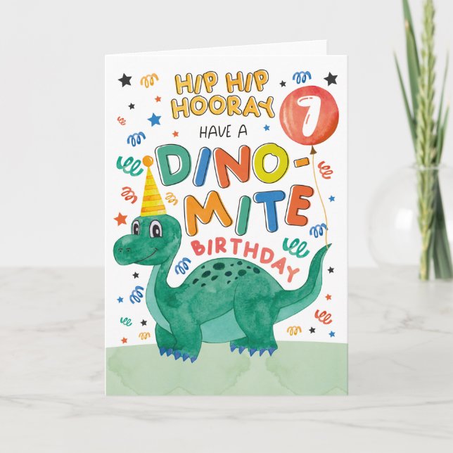 Cartão de Aniversário do 7º Dinossauro | Dinossaur (Frente)