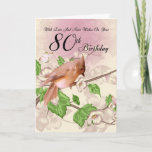 cartão de aniversário do 80 com pássaro e flor<br><div class="desc">Um pássaro pequeno doce sentou-se em uma árvore e nas cores da flor que misturam-se e que combinam para fazer um cartão bonito que tivesse uma sensação intemporal</div>
