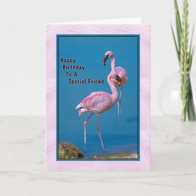 Cartão de Aniversário do Amigo com Flamingo Rosa (Frente)