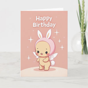 Cartão de Aniversário do Anjo Coelhinho Fofo