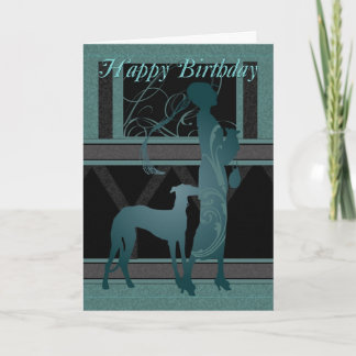 Cartão De Aniversário Do Art Deco Com Mulheres E C
