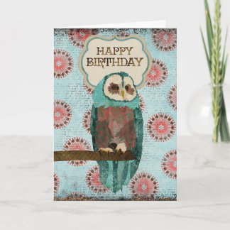 Cartão de Aniversário do Azure & Blush Owl