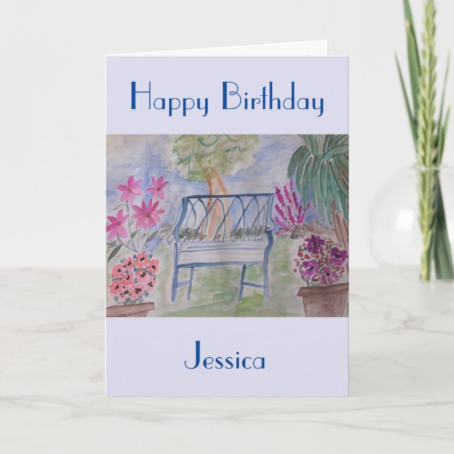 Cartão de Aniversário do Banco do Jardim de Verão (Frente)