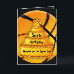 Cartão de aniversário do basquetebol<br><div class="desc">É 100% PERSONALIZADO. ADICIONE SEUS FOTO & TEXTO, MUDE CORES & PIA BATISMAL, ESTILO SELETO ... .. está TOTALMENTE LIVRE JOGAR AO REDOR PARA VIR ACIMA COM SUA PRÓPRIA CRIAÇÃO FANTÁSTICA ORIGINAL Visite minhas lojas de Zazzle em linha para encontrar uns presentes e uns artigos de papelaria feitos sob encomenda...</div>
