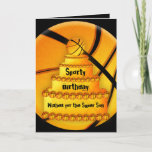 Cartão de aniversário do basquetebol<br><div class="desc">É 100% PERSONALIZADO. ADICIONE SEUS FOTO & TEXTO, MUDE CORES & PIA BATISMAL, ESTILO SELETO ... .. está TOTALMENTE LIVRE JOGAR AO REDOR PARA VIR ACIMA COM SUA PRÓPRIA CRIAÇÃO FANTÁSTICA ORIGINAL Visite minhas lojas de Zazzle em linha para encontrar uns presentes e uns artigos de papelaria feitos sob encomenda...</div>