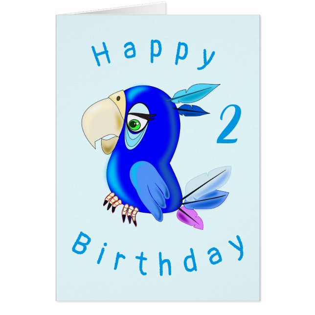 Cartão de Aniversário do Bebê - Papagaio Azul - Pe (Frente)