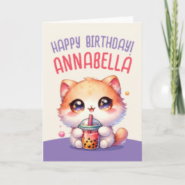 Cartão de Aniversário do Bebendo Boba Cute Bubble