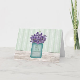 Cartão de Aniversário do Blue Mason Jar Violets
