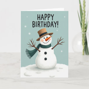 Cartão de Aniversário do Boneco de Neve de Inverno