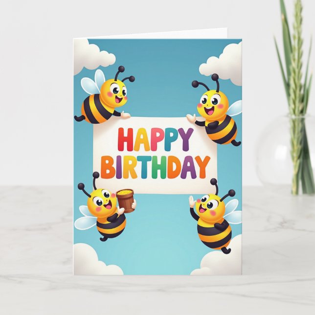 Cartão de Aniversário do Bug Alegre (Frente)