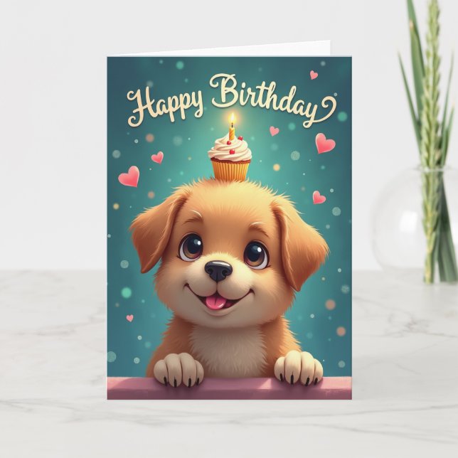 Cartão de Aniversário do Cachorrinho Doce (Frente)