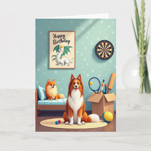 Cartão de Aniversário do Cachorro Dourado Aconcheg