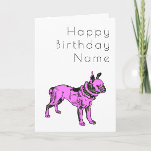 Cartão de Aniversário do Cão-de-Arte Rosa