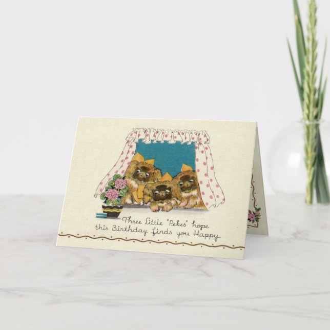 Cartão de aniversário do cão de Pekingese (Frente)