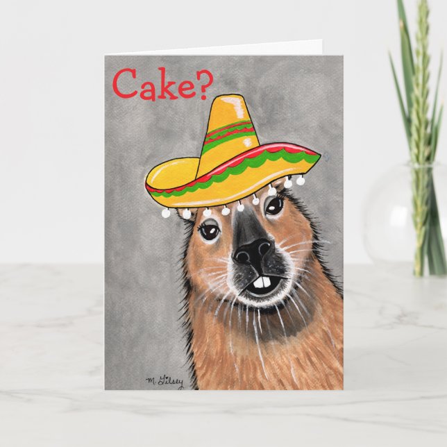 Cartão de aniversário do capivara com bolo? (Frente)