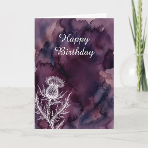 Cartão de Aniversário do Cardo Escocês com Aquarel