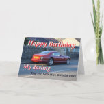 Cartão de aniversário do carro de esportes<br><div class="desc">Cartão de aniversário que caracteriza um carro de esportes e uma promessa corajosa!</div>