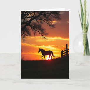 Cartão de Aniversário do Cavalo ao Pôr do Sol Dour
