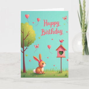 Cartão de Aniversário do Coelho Fofo