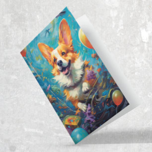 Cartão de Aniversário do Corgi com Balões 