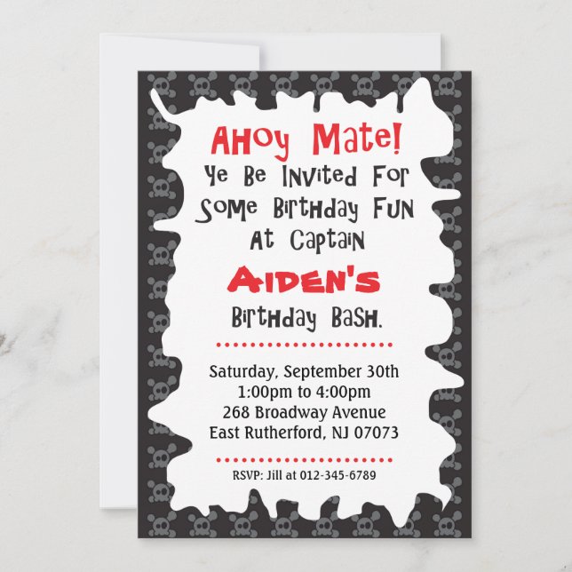 Cartão de Aniversário do Crânio Pirata (Frente)