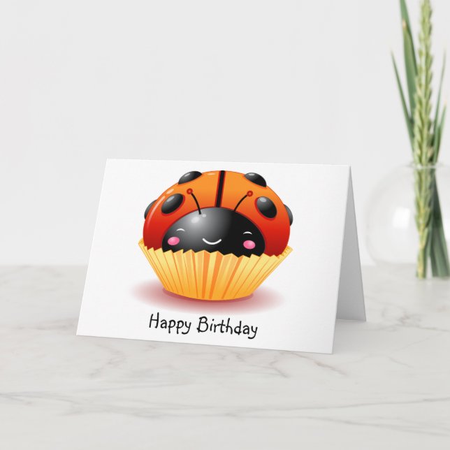 Cartão de Aniversário do Cupcake Ladybug (Frente)